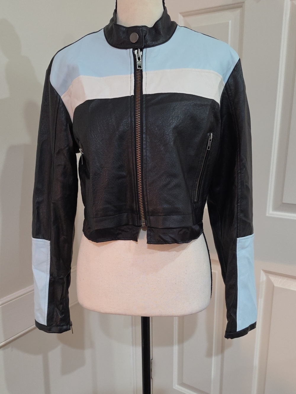 Maeve by Anthropologie Cropped Color block Biker Moto Jacket - Size XS
